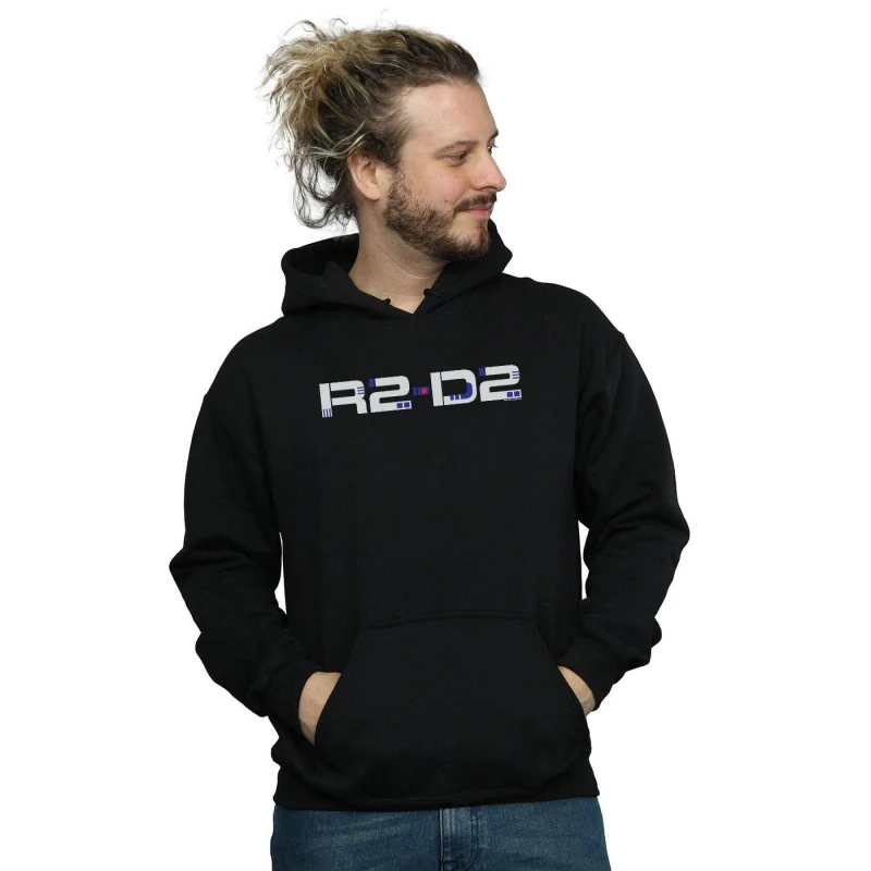 Image of Star Wars Star Wars Men The Rise Of Skywalker R2-D2 Text Logo Hoodie in Black Size: Small Black S Male 5059400574678
