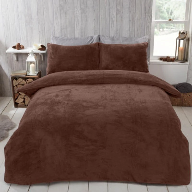 Image of OHS OHS Thermal Soft Teddy Fleece Duvet Cover Bedding Set in Chocolate Size: Double Chocolate Double Unisex 5027434172450