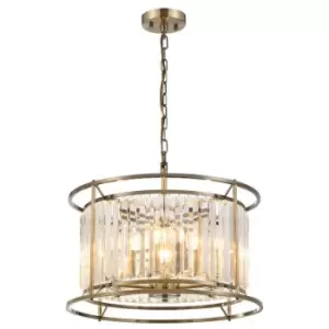 Image of Luminosa Guilford Ceiling Pendant, Semi Ceiling Lamp Convertible, 6 Light E14, Antique Brass, Clear