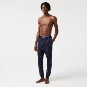 Image of Lacoste Mens Crocodile Patterned Stretch Cotton Pyjama Pants Size 4 - M Navy Blue / White