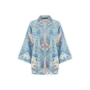 Image of Mela London Blue Satin Chain Print Kimono - Blue