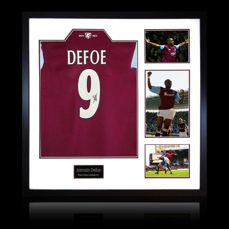 Image of The Fan Cave Jermain Defoe Signed West Ham Shirt Elite Frame Maroon unisex 820mm x 82