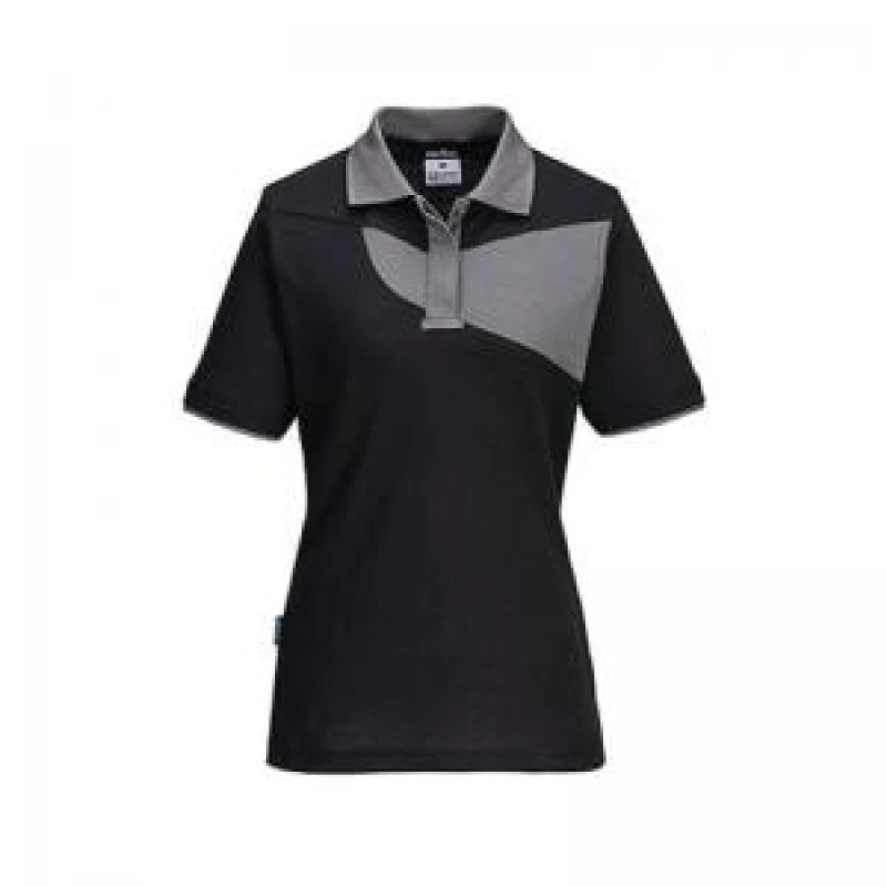 Image of Portwest PW2 Womens Polo Shirt PW219BZRL Colour: Black / Zoom Grey
