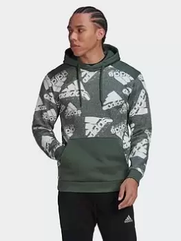 Image of adidas Essentials Brandlove Fleece Hoodie, Black/White Size XL Men