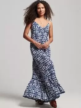 Image of Superdry Vintage Long Cami Beach Dress - Blue Size 10, Women