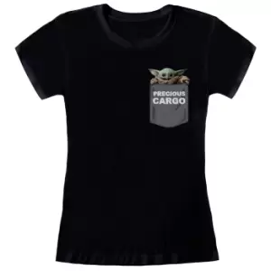 Image of Star Wars: The Mandalorian Womens/Ladies Precious Cargo The Child Fitted T-Shirt (M) (Black)