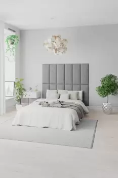 Image of EasyMount Wall Mounted Upholstered Panels, Modular DIY Headboard in Saxon Twill Fabric (Pack of 8)