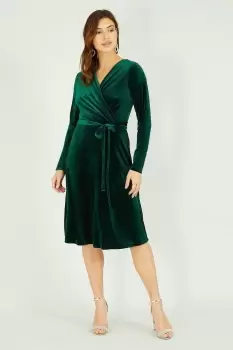 Image of Green Velvet Wrap Dress