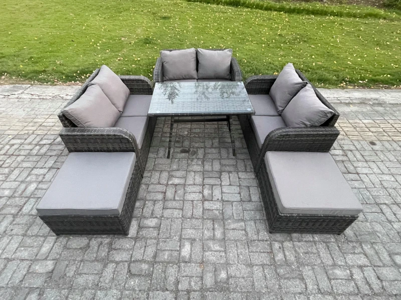 Image of Fimous Garden Furniture Sets 8 Seater Rattan Furniture Manual Wicker Patio Sofa Patio Conversation Set with 2 Big Footstool Dark Grey Mixed Dark Grey