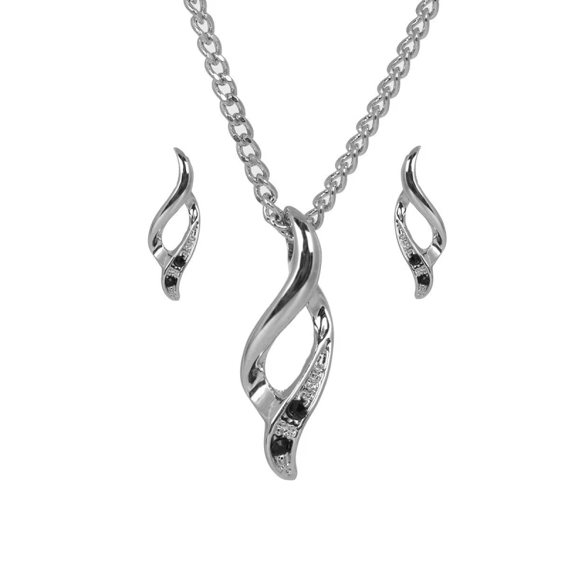 Image of Espree Espree Rhodium Black CZ Wave Pendant & Earring - Silver Silver One Size