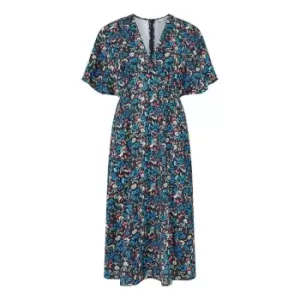 Image of Yumi Blue Floral Print Kimono Midi Dress - Blue