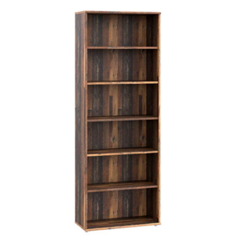 Image of Furniture To Go Essential Wide 5 Shelf Bookcase in Vintage Oak in Dark Brown Dark Brown Unisex