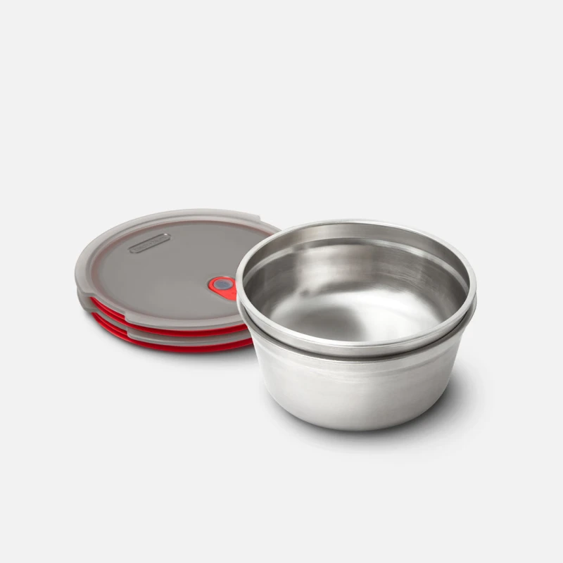 Image of Black + Blum Set of 2 Steel Food Bowl Small Grey & Red Multi