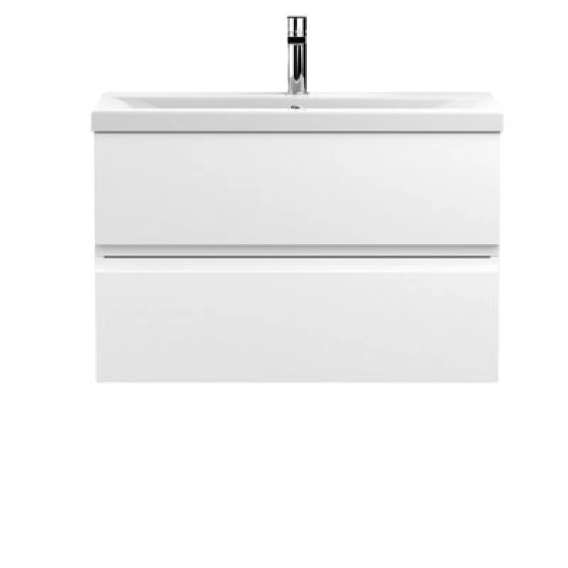 Image of Nuie Hudson Reed Urban Wall Hung 2 Drawer Vanity Unit With Mid-Edge Ceramic Basin, Modern Bathroom Furniture In Satin White, 800mm