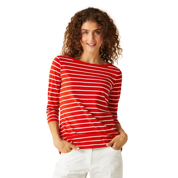 Image of Regatta Womens Bayletta Cotton Blend Lightweight T Shirt 10 - Bust 34' (86cm) High Risk Red/White RWT294-LPL-10