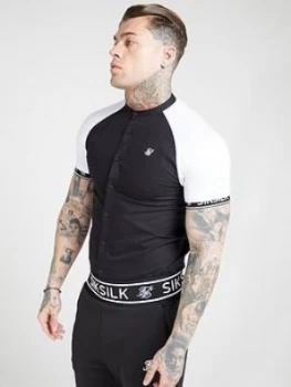 Image of SikSilk Short Sleeved Oxford Raglan Shirt - Black/White