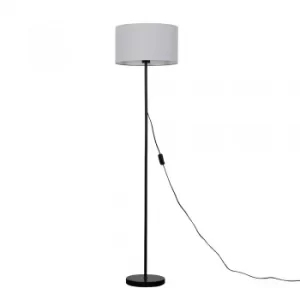 Image of Charlie Black Floor Lamp with Large Cool Grey Shade