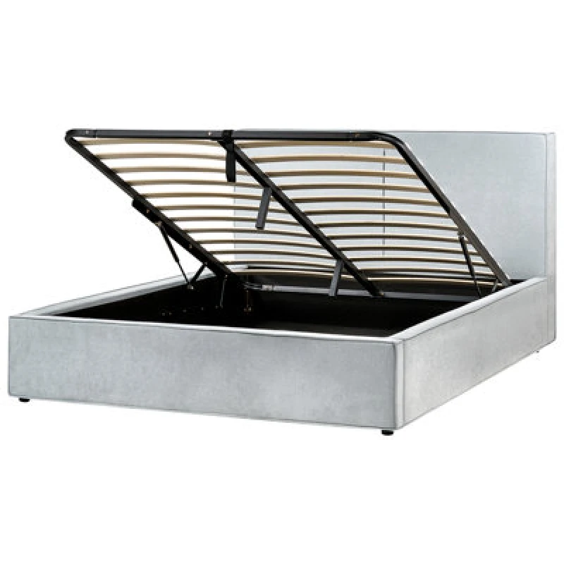 Image of Beliani Ottoman Bed Chenille Moissac 180 X 200 Cm (Eu Super King) Light Blue