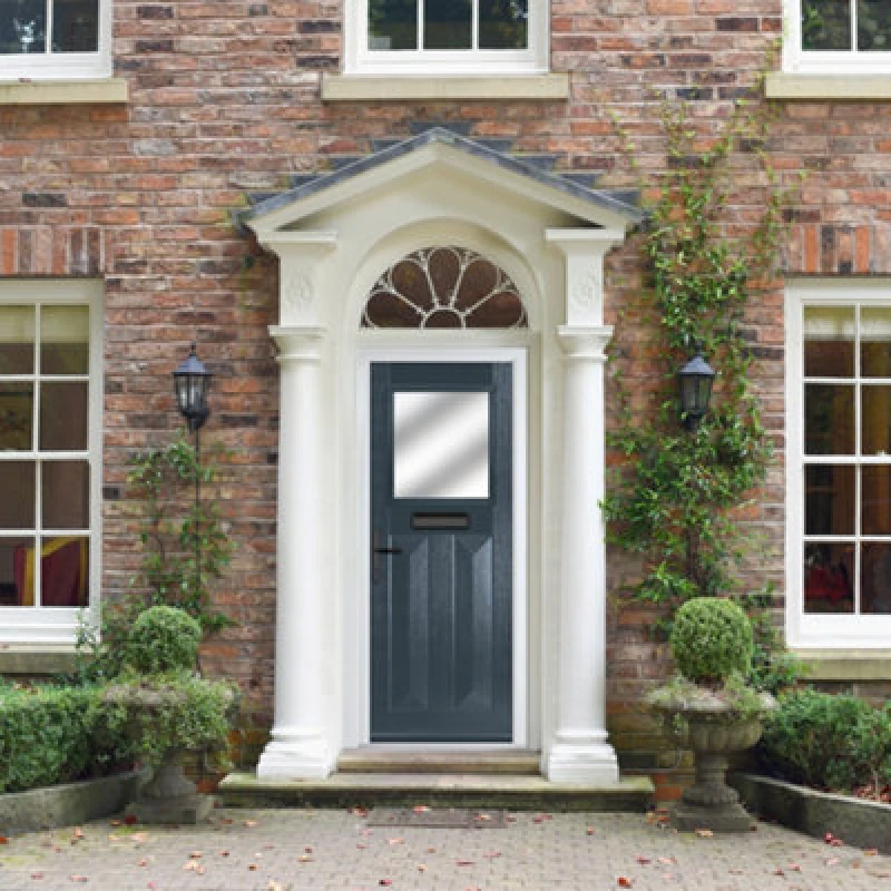 Image of Lacerta Composite Door Eaton 7016 Grey 920mm X 2090mm Open In Right Hand Obs Glass 10 Year Guarantee - Free Delivery & Smart Lock