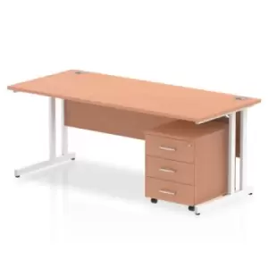 Image of Impulse 1800 x 800mm Straight Office Desk Beech Top White Cantilever Leg Workstation 3 Drawer Mobile Pedestal