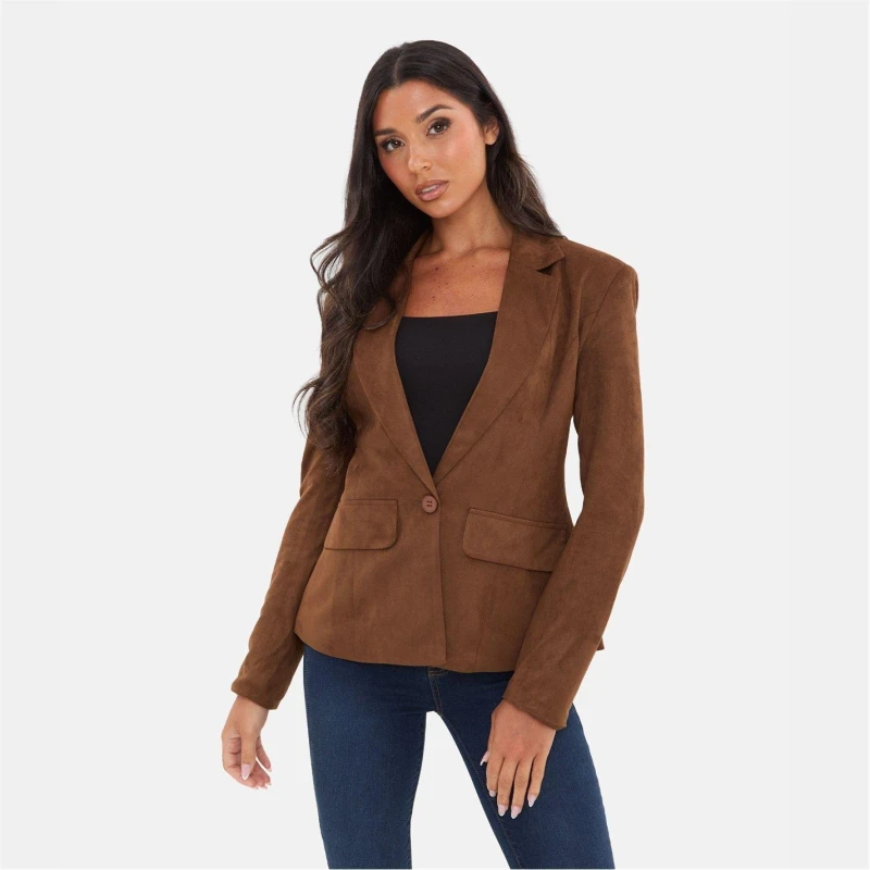 Image of I Saw It First Womens Cinched Waist Suede Long Sleeve Blazer Tan female 8 (XS)