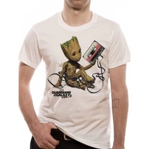 Image of Guardians Of The Galaxy 2 Groot & Tape Unisex Medium T-Shirt - White