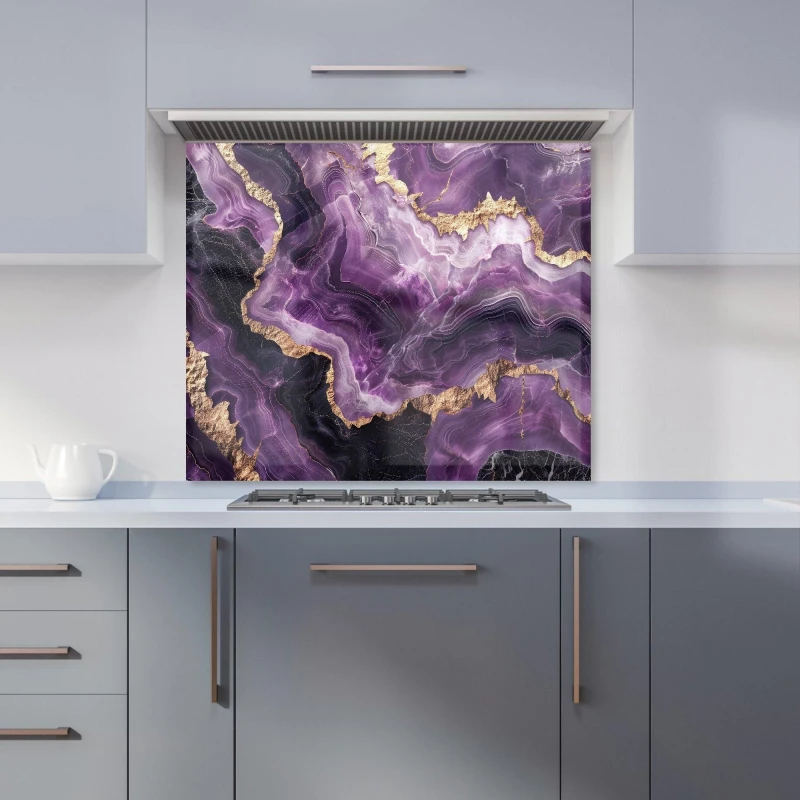 Image of Warren Reed - Designer Deep Purple Marble Effect Kitchen Splashback Size: 700mm x 650mm Purple Unisex 700mm x 650mm