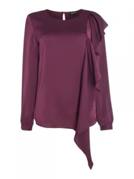 Image of DKNY Long sleeve ruffle front blouse Aubergine