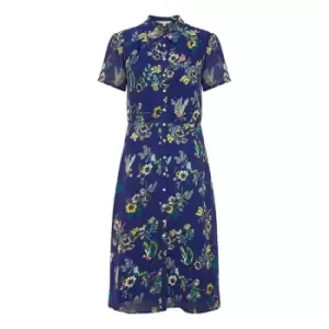 Image of Yumi Navy Bird Print Midi Shirt Dress - Blue