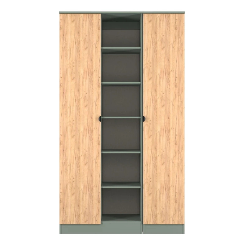 Image of Welcome Furniture Ready Assembled Bora 2 Door Open Shelf Triple Wardrobe, Green BOP195GCRG