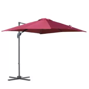 Image of Outsunny 360 Rotation Square Offset Cantilever Parasol - Red