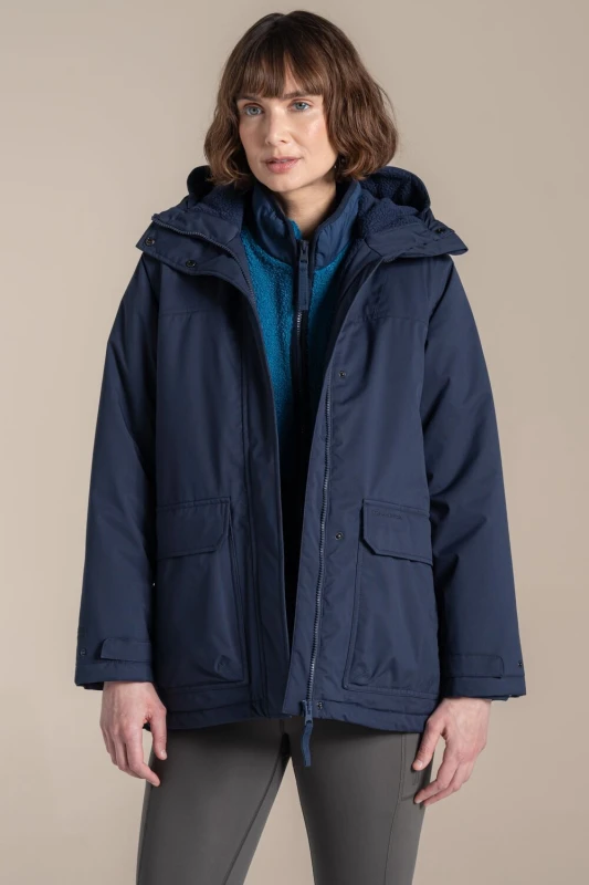 Image of Craghoppers Womens Crossbill Hooded Waterproof Breathable Padded Insulated Jacket in Blue Size: 14 Blue Female 14