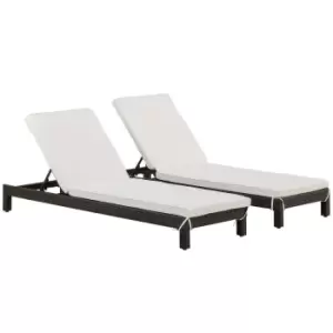 Image of Outsunny Set of 2 Garden Rattan Wicker Sun Lounger w/ Adjustable Backrest - Brown