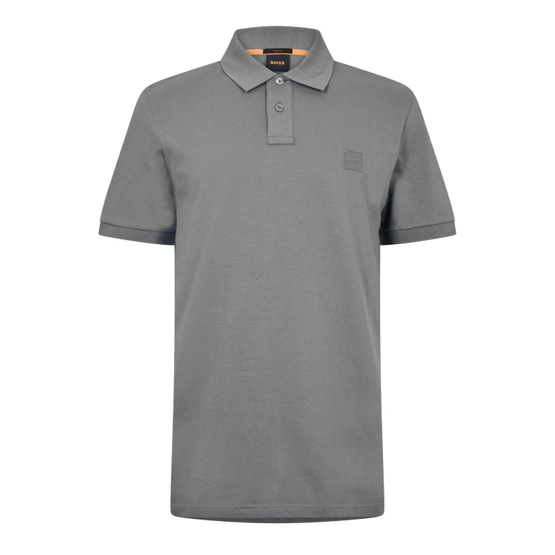 Image of Boss Mens Passenger Short Sleeve Polo Shirt Open Grey male S