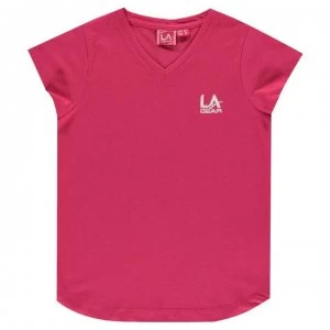 Image of LA Gear V Neck T Shirt Junior Girls - Dark Pink
