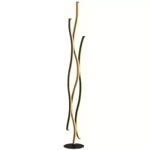 Image of Searchlight Bloom Swirl LED Floor Lamp, Black With Wood Effect