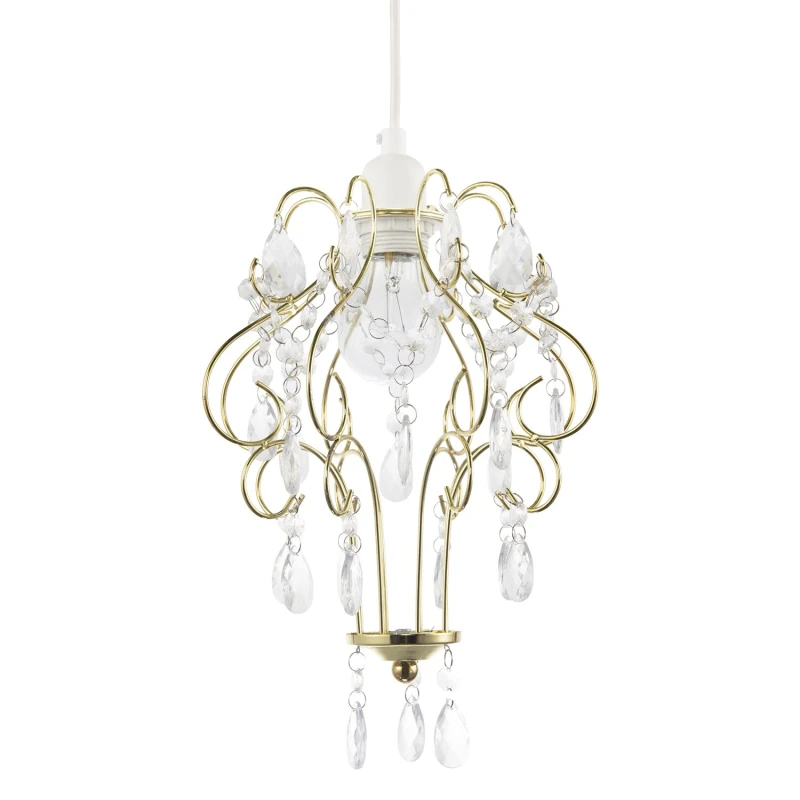 Image of Happy Homewares Traditional Shabby Chic Chandelier Style Pendant Shade with Acrylic Droplets in Gold Gold Unisex