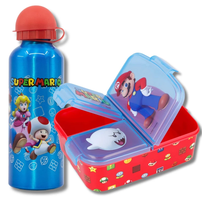 Image of Super Mario Super Mario 2 Piece Lunch Set With Aluminium Bottle Blue