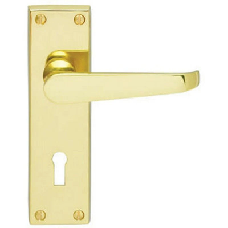 Image of Loops PAIR Victorian Flat Lever on Lock Backplate Handle 150 x 42mm Polished Brass Metallics