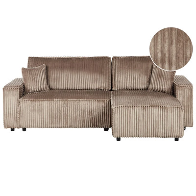 Image of Beliani Corner Sofa Bed 3 Seater Abacka Corduroy Light Brown With Storage Left Hand