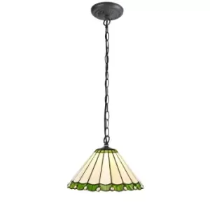 Image of 1 Light Downlighter Ceiling Pendant E27 With 30cm Tiffany Shade, Green, Crystal, Aged Antique Brass - Luminosa Lighting