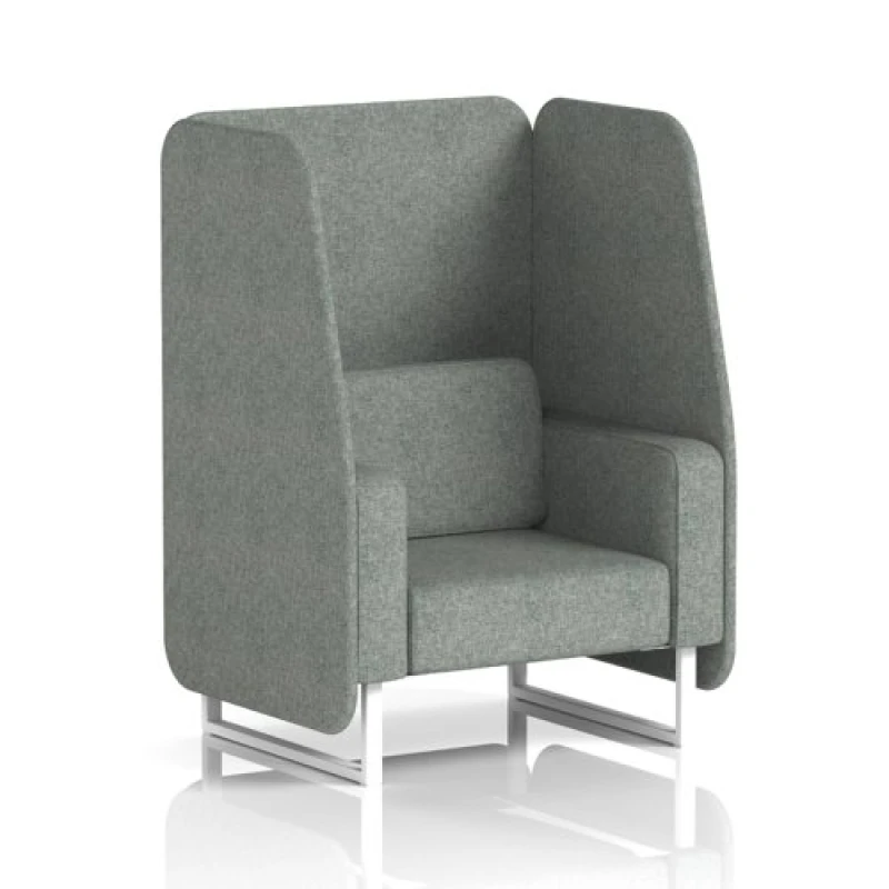 Image of Brixworth 1 Seater Open Office Booth with White Legs in Rivet Fabric - Prime Panels and Sofa