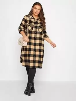 Image of Yours Maxi Check Shirt. Natural/black, Natural, Size 18, Women