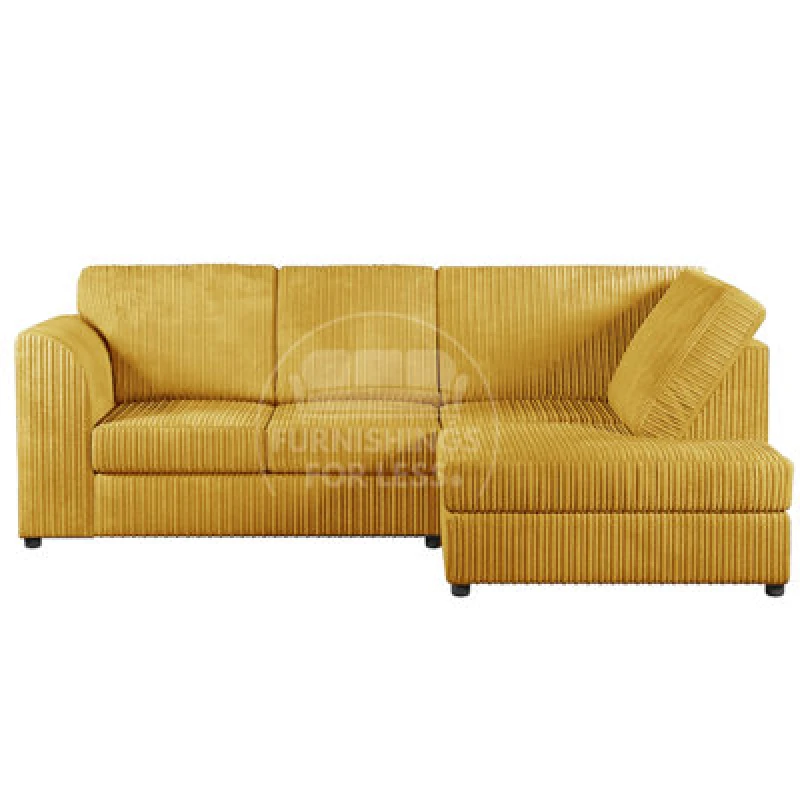 Image of Furnishings For Less UK Luxor Mustard Jumbo Cord 4 Seater Corner Sofa Right Hand Facing - Full Back