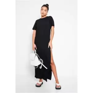 Image of I Saw It First Black Rib Short Sleeve Oversized Maxi Dress - Black