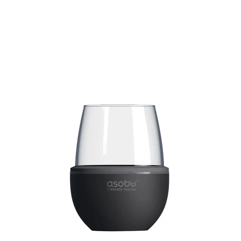 Image of asobu Stemless Wine Glass with Insulated Stainless Steel Sleeve 444ml Black unisex