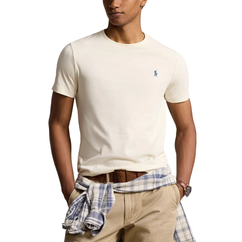 Image of Plain Cotton Jersey T-Shirt with Embroidered Logo, Slim Fit