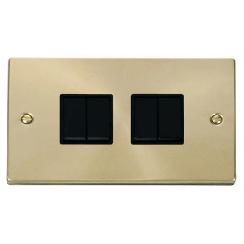Image of SE Home Satin / Brushed Brass 10A 4 Gang 2 Way Light Switch Gold