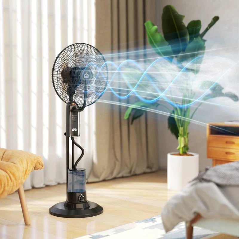 Image of HOMCOM Spray Misting Fan, Pedestal Fan w/ Oscillation, Tilt, 120cm in Black Unisex