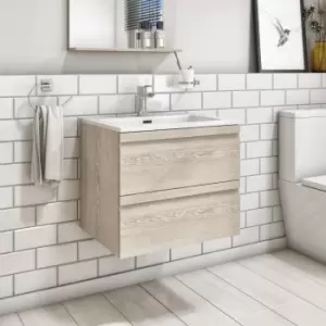 Image of 600mm Light Wood Effect Wall Hung Vanity Unit with Basin - Boston